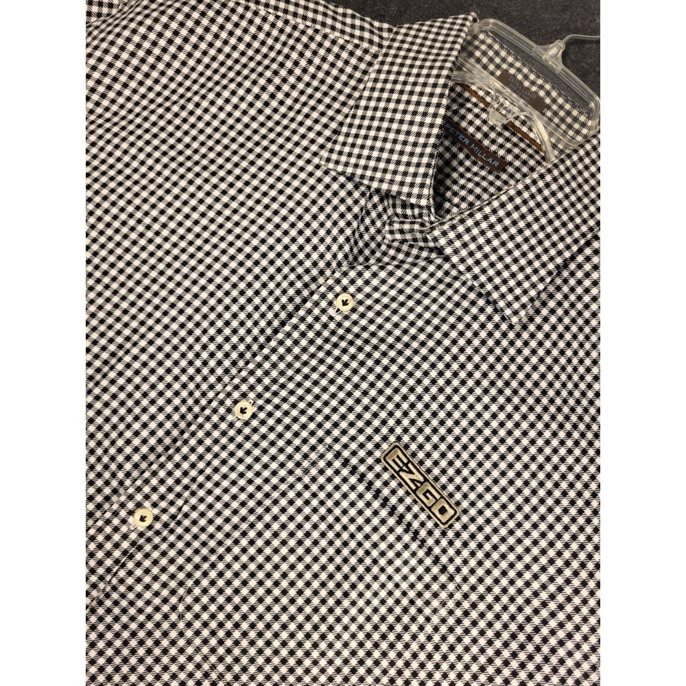 Peter Millar Button-Up Black & White Gingham Checked Shirt EZ-GO Logo Men's XL